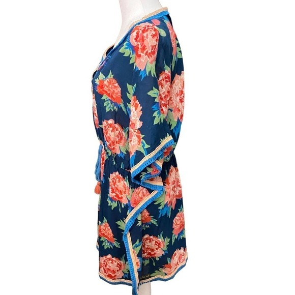 Matilda jane navy kaftan swim cover dress floral tassle medium - Picture 3 of 8